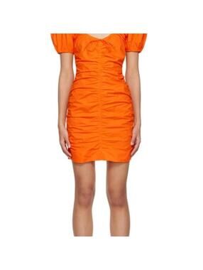 Ganni Orange Cotton-Poplin Mini Dress